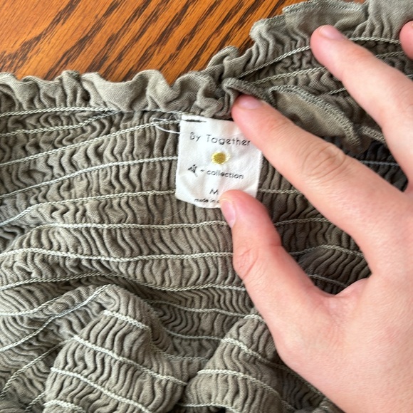 By Together Olive Green Criss Cross Smocked Crop Top - Picture 3 of 5